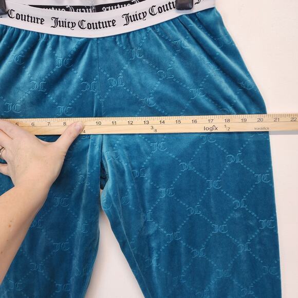 Juicy Couture Velour Track Pajama Set Size S Allover Logo Teal Turquoise Y2K - Picture 11 of 13